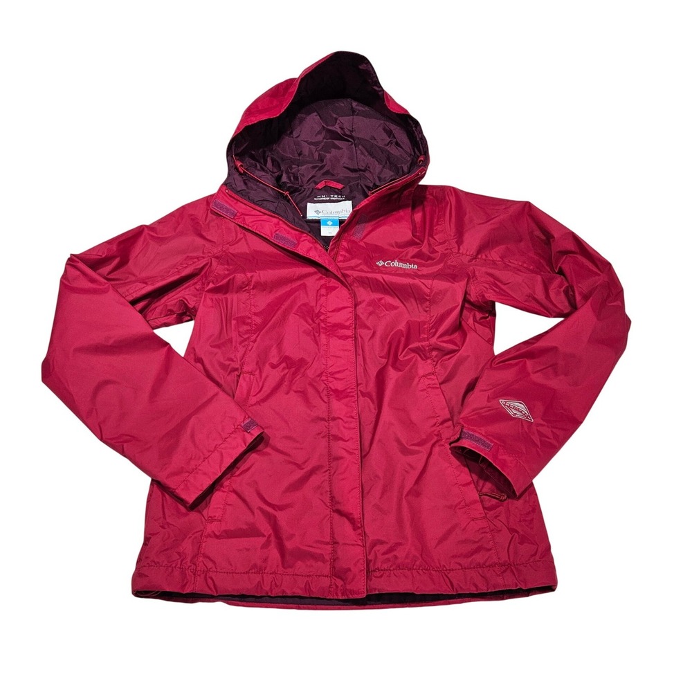 Columbia‎ Omni-Tech Waterproof Rain Jacket Womens XS Pink Packable Hooded Shell